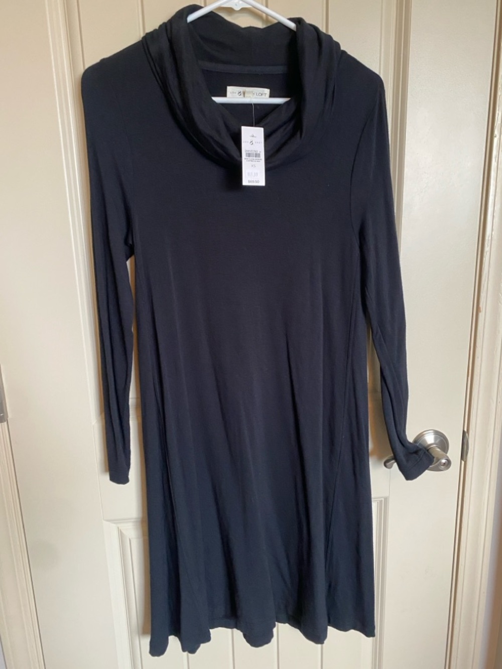 LOFT Black Long Sleeve Cowl-Neck Swing Dress